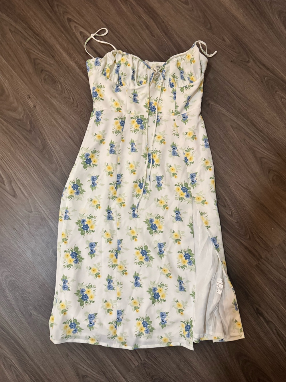 House of CB Cream Maxi Skirt with Blue & Yellow Floral Print